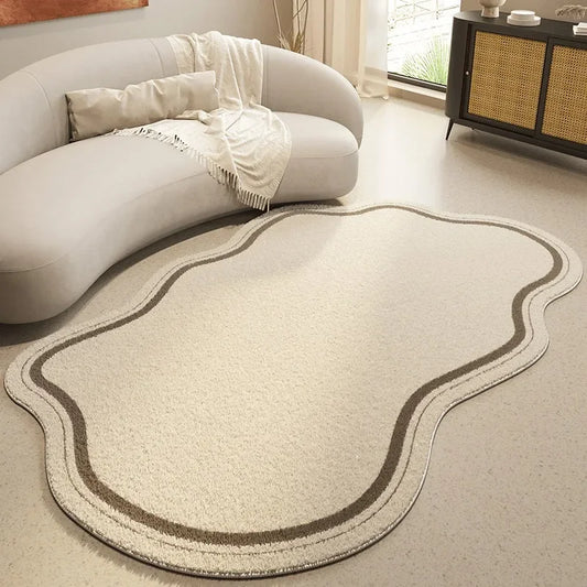 Cream Soft Plush Area Carpet - Non-Slip Irregular Shaped Rug