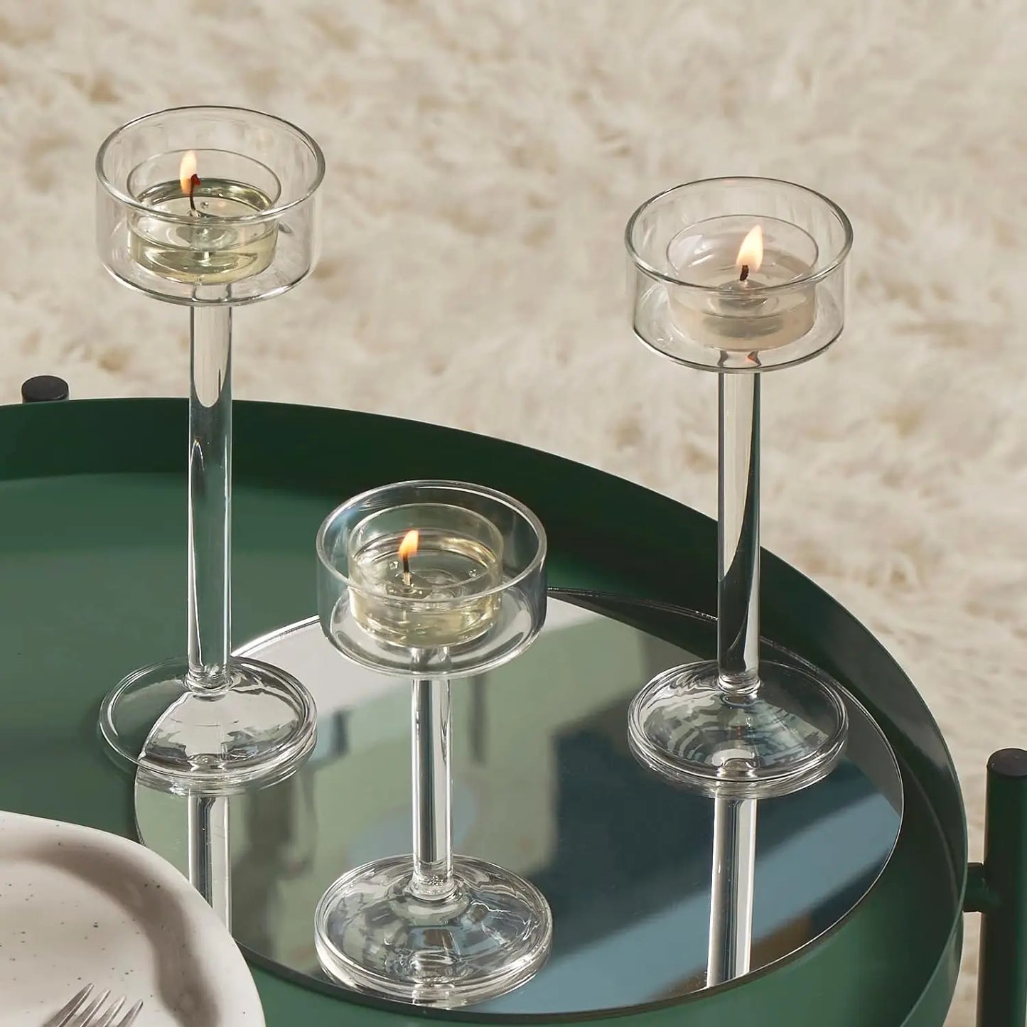 Elegant Glass Tealight Candle Holders - Set of 3