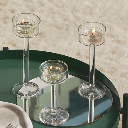 Elegant Glass Tealight Candle Holders - Set of 3