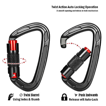 Heavy-Duty Auto-Lock Climbing Carabiner - 24KN Aluminum Design