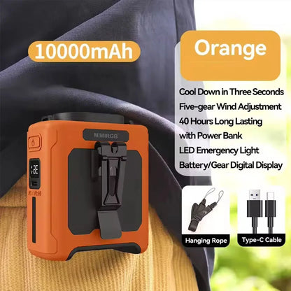 Rechargeable 10000mAh Clip-On Fan with Power Bank – Wearable, USB, 5-Speed