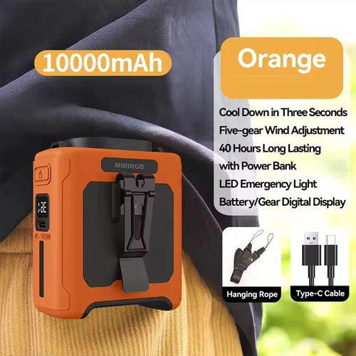 Rechargeable 10000mAh Clip-On Fan with Power Bank – Wearable, USB, 5-Speed