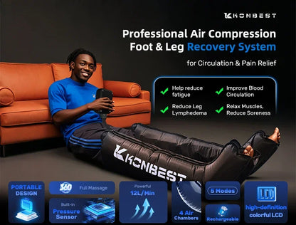 Leg Massager Boots with Air Compression – 4 Chambers, 30–240 mmHg, 5 Levels & LCD Timer