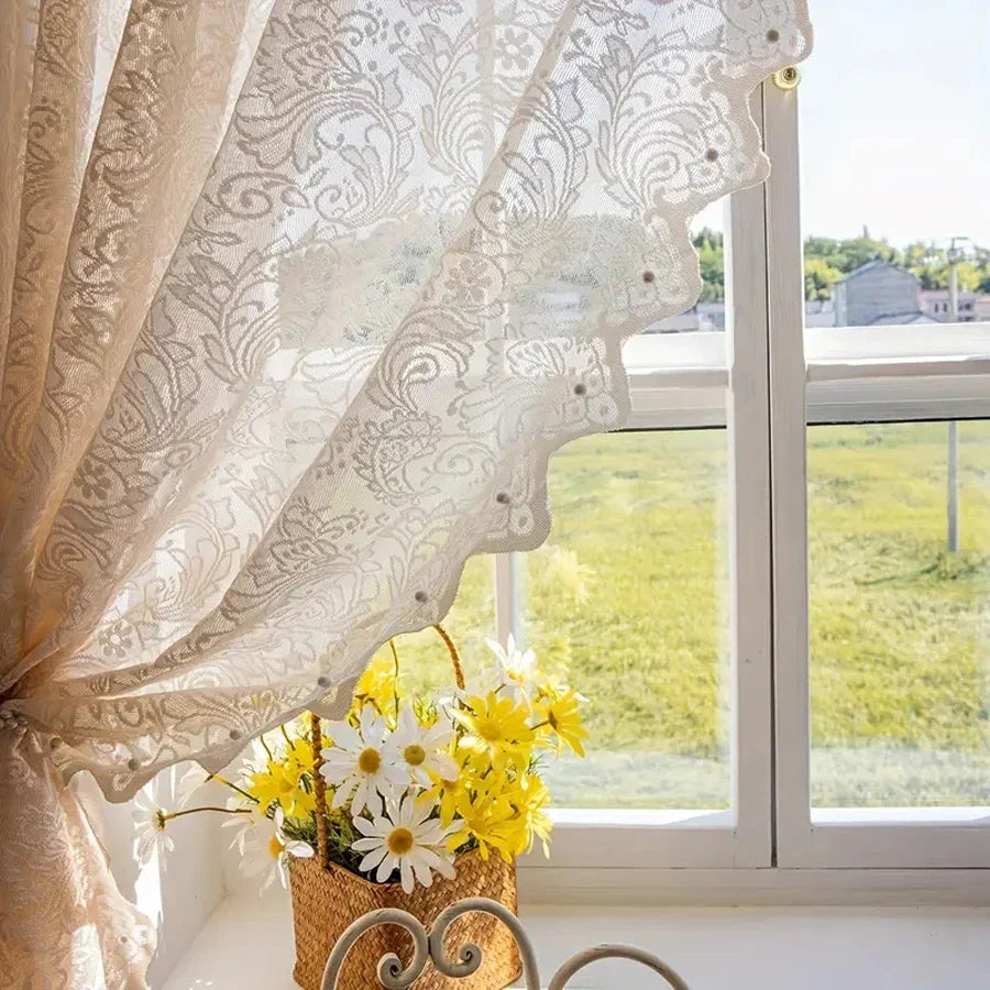 Elegant Lace Drapery with Decorative Beaded Edge
