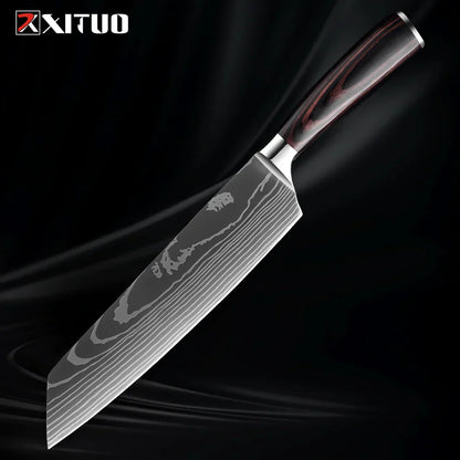 Kitchen Knife Collection - 1-9 Pieces Stainless Steel Chef, Santoku & Fruit Knives with Ergonomic Pakkawood Grip