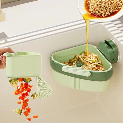 Corner Drain Basket for Kitchen Sink | Quick Release & Suction Cup
