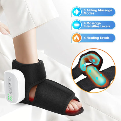 Rechargeable Foot and Ankle Wrap – Air Compression Massager with Heat, 3 Modes, 5 Intensities & Vibration Option