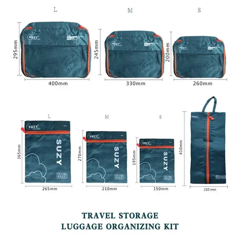 7-Piece Water-Resistant Travel Organizer Set – Space-Saving Design