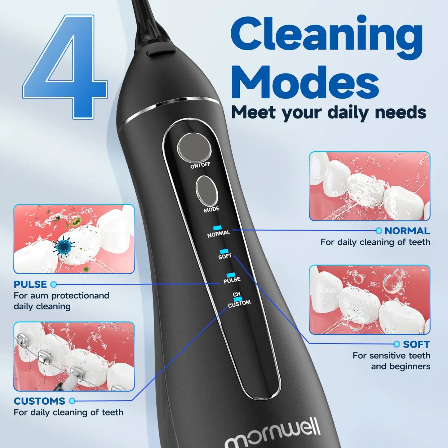 Portable Cordless Water Flosser - Rechargeable Oral Irrigator, 200ML Tank, 4 Tips, IPX7 Waterproof, 3 Settings