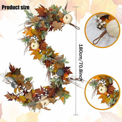 Autumn Wreath with Pumpkins and Maple Leaves – Fall Door Decor