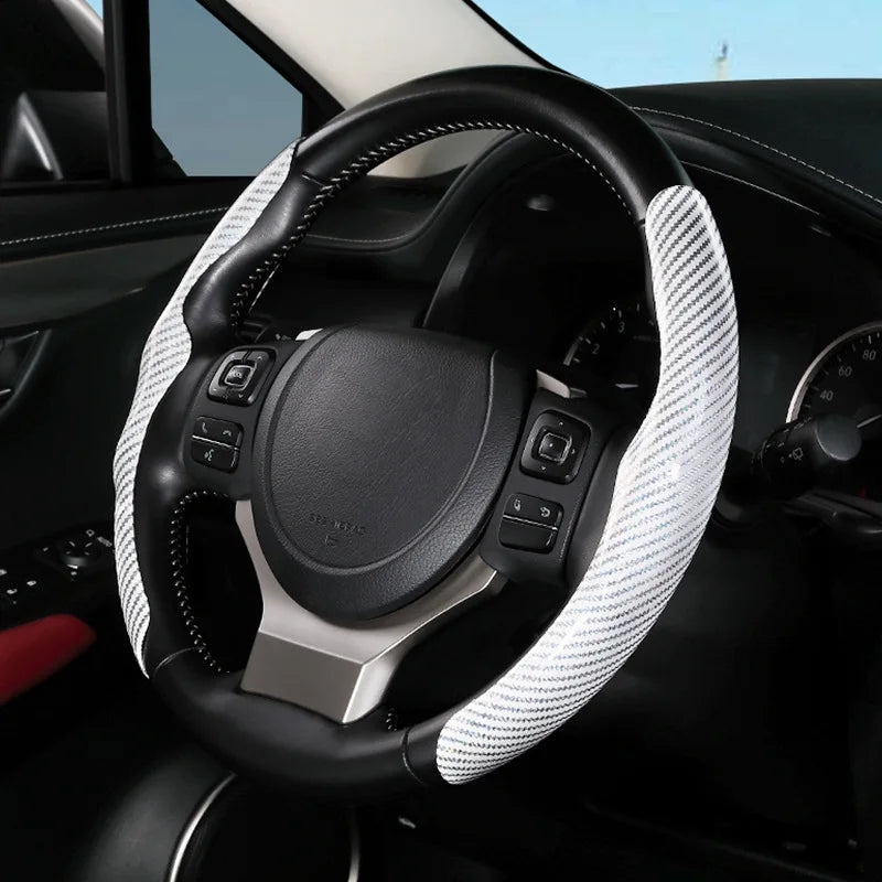 Anti-Slip Steering Wheel Cover with Elegant Carbon Look – Universal Fit