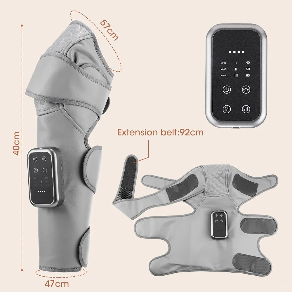 Cordless Leg Wrap Massager for Calves and Knees – Heat and Air Compression with 3 Levels and Adjustable Pressure