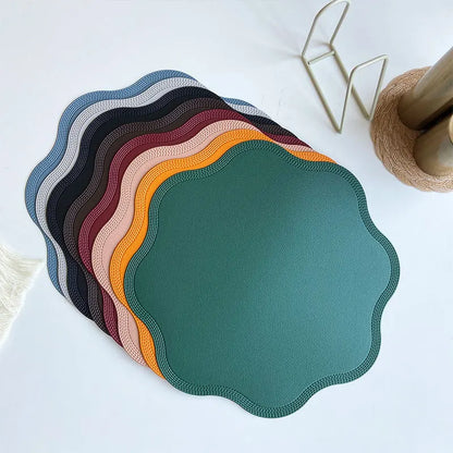 Waterproof Embossed Placemats - Round Faux Leather Dining Set