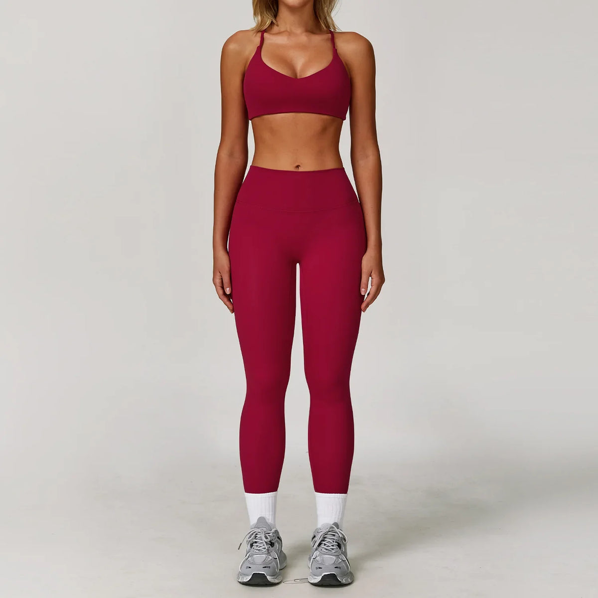 Women's Long Sleeve Sports Bra and Leggings Workout Set - Seamless Yoga Outfit with Breathable Stretch Material