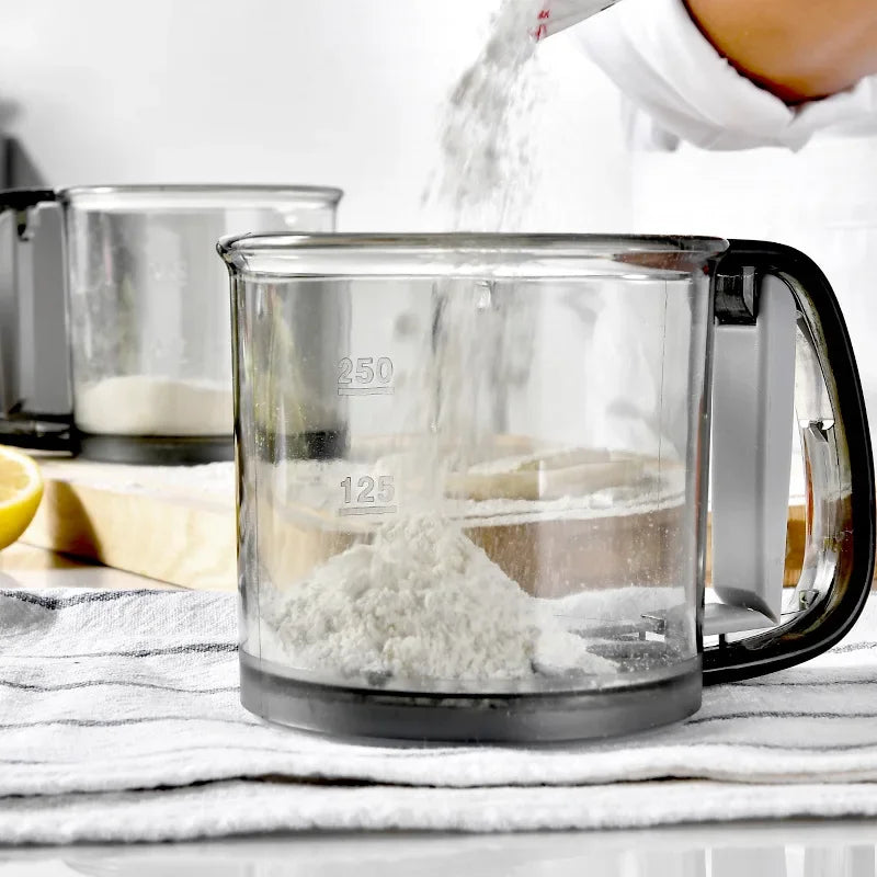 Flour Sifter with One-Hand Operation | Fine Mesh | BPA-Free | 250ml for Flour & Powdered Sugar