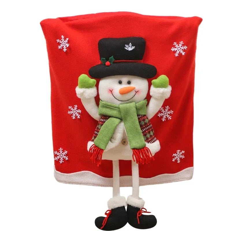 Christmas Chair Cover with Santa, Snowman, and Reindeer Pattern – Soft and Washable Festive Decoration for Holidays