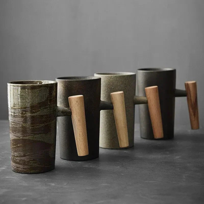 Ceramic Mug with Wooden Handle – Scandinavian Minimalist Design
