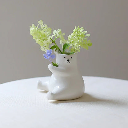 Floral Vase with Bear Design