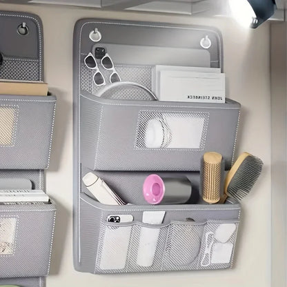 Wall Organizer Fabric with Window and Hooks - Multiple Compartments