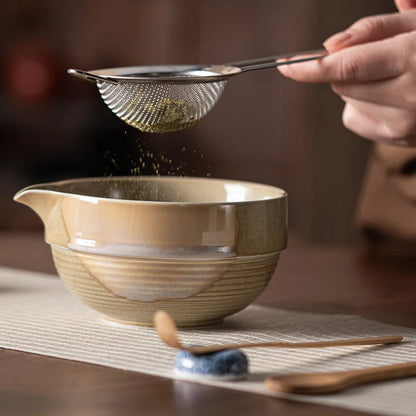 Standard Size 7-Piece Ceramic Matcha Bowl and Whisk Set for Tea Ceremony