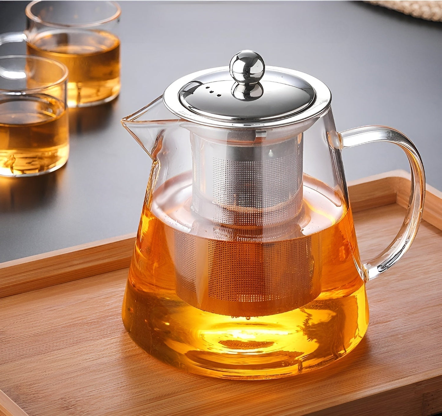 Hand Blown Glass Tea Pot with Stainless Steel Filter & Heat Resistant