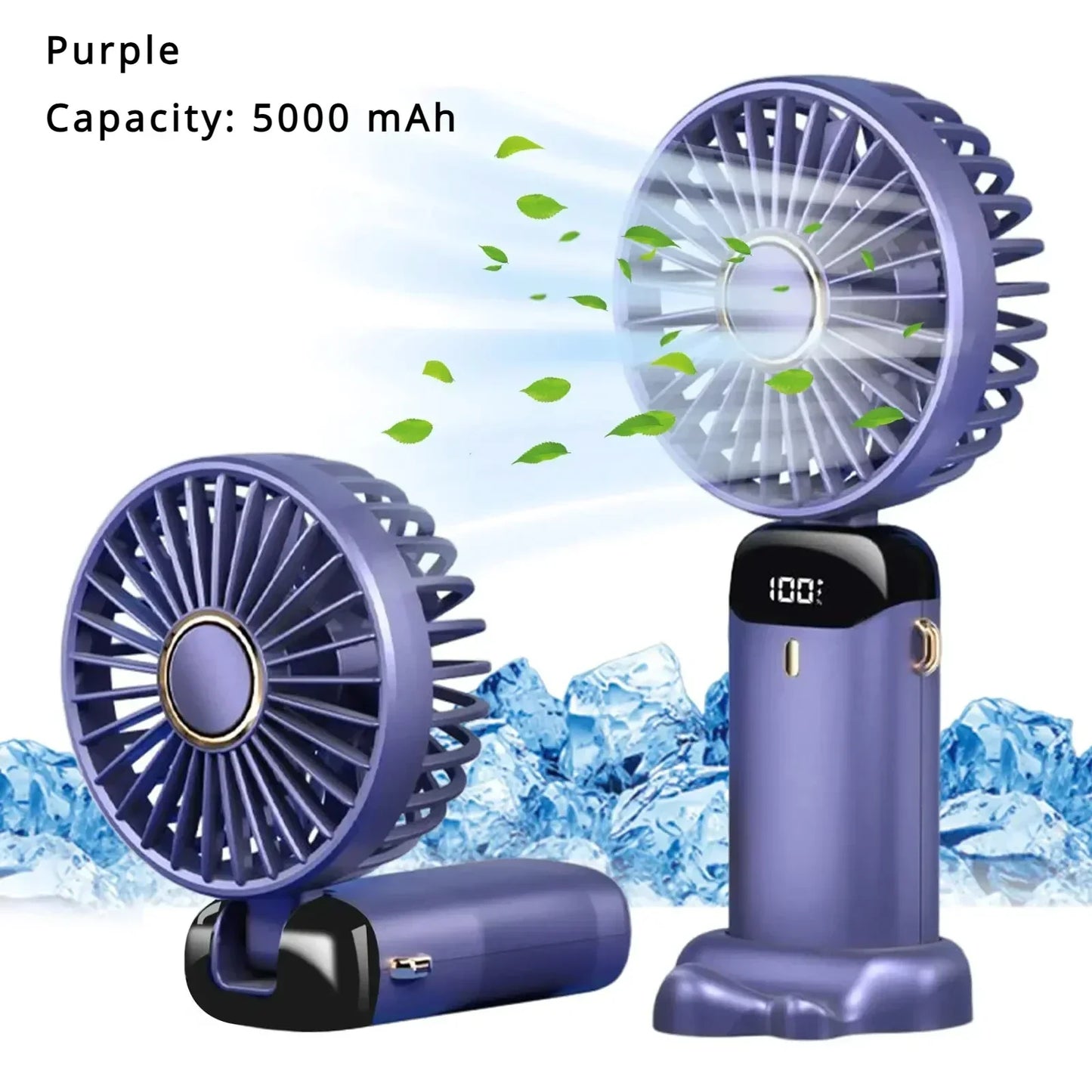 Portable Mini Fan 5000mAh – Wireless USB Rechargeable with Digital Screen and Phone Holder, 5-Speed Neck Hanging Design
