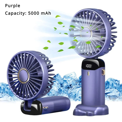 Portable Mini Fan 5000mAh – Wireless USB Rechargeable with Digital Screen and Phone Holder, 5-Speed Neck Hanging Design