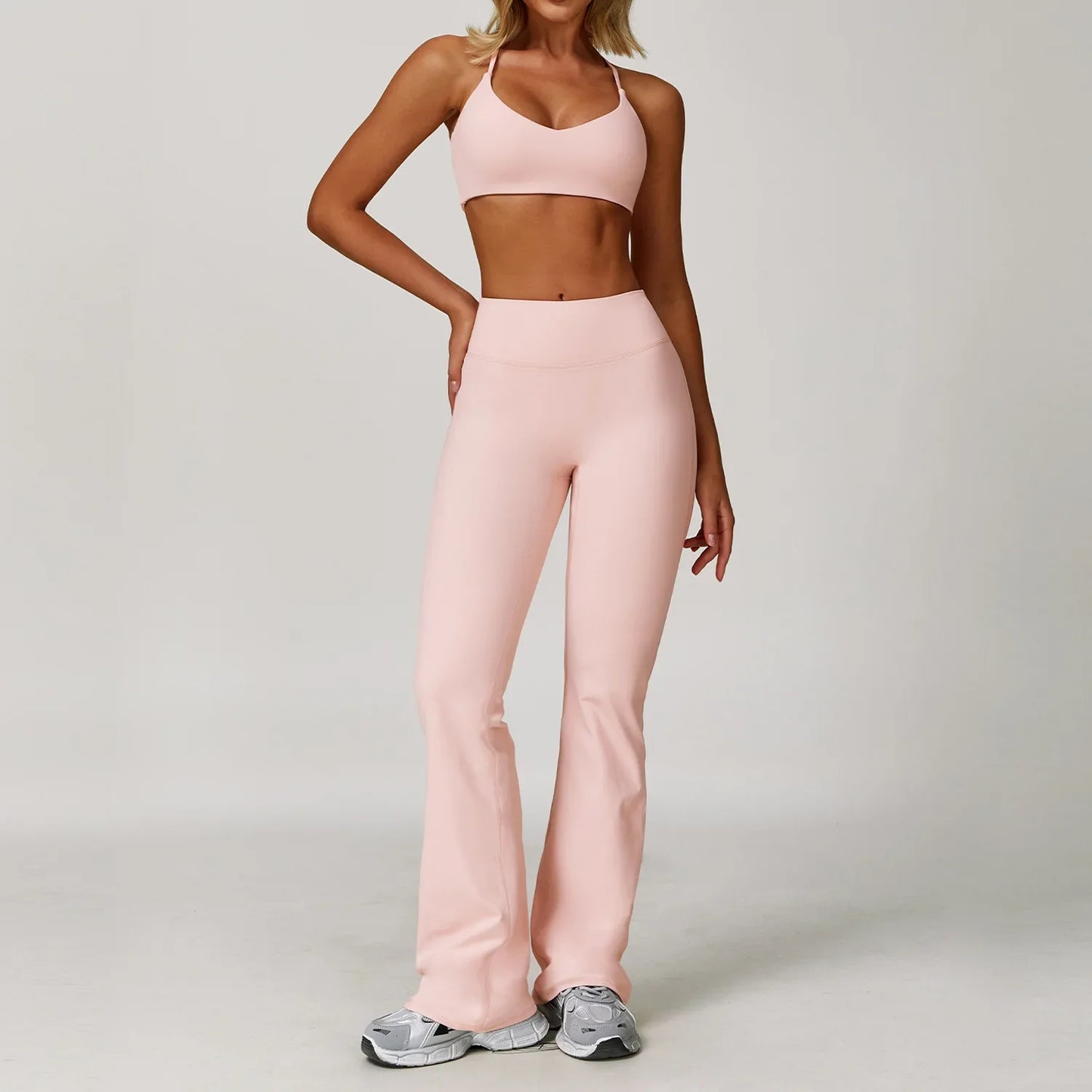 Women's Long Sleeve Sports Bra and Leggings Workout Set - Seamless Yoga Outfit with Breathable Stretch Material