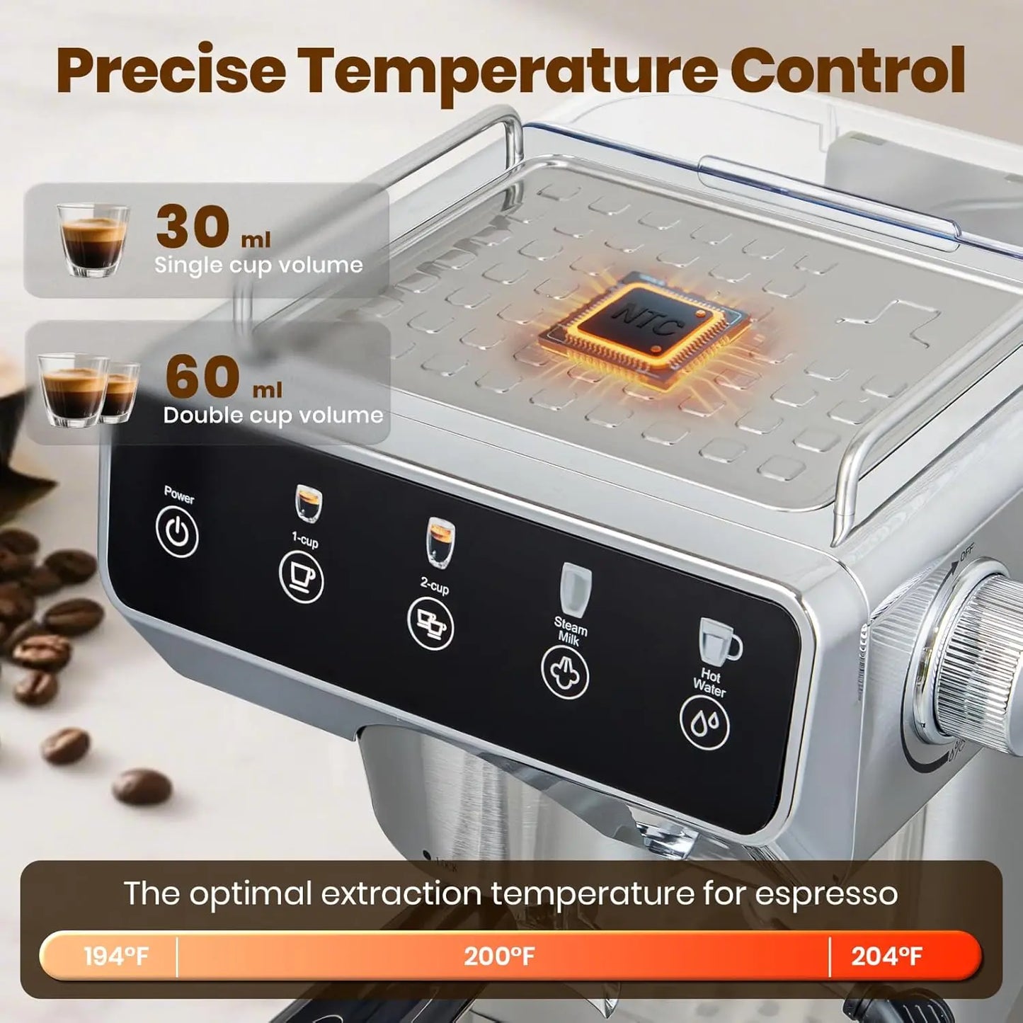 Touch Screen Espresso Maker with 20 Bars – Quick 13s Heating, Milk Frother, Stainless Steel