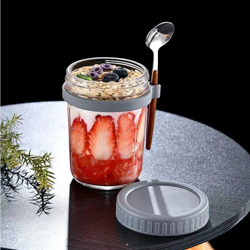 Portable Multifunctional Breakfast Cup with Lid and Spoon - Ideal for Oatmeal, Cereal, Nuts, Yogurt, Salad, and More - Heat-Resistant Tumbler for Juice and Milk