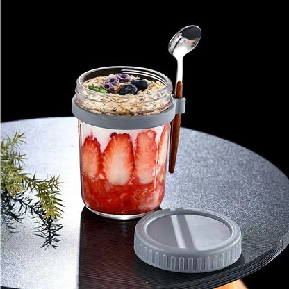 Portable Multifunctional Breakfast Cup with Lid and Spoon - Ideal for Oatmeal, Cereal, Nuts, Yogurt, Salad, and More - Heat-Resistant Tumbler for Juice and Milk