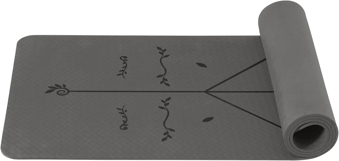 Non-Slip Pilates and Fitness Mat | Skin-Friendly TPE | 183 × 61 × 0.6 cm | With Alignment Lines