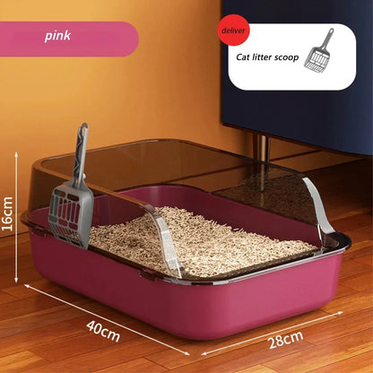 Half-Closed Cat Litter Box with Splash Guard and Included Scoop | Pet Supplies