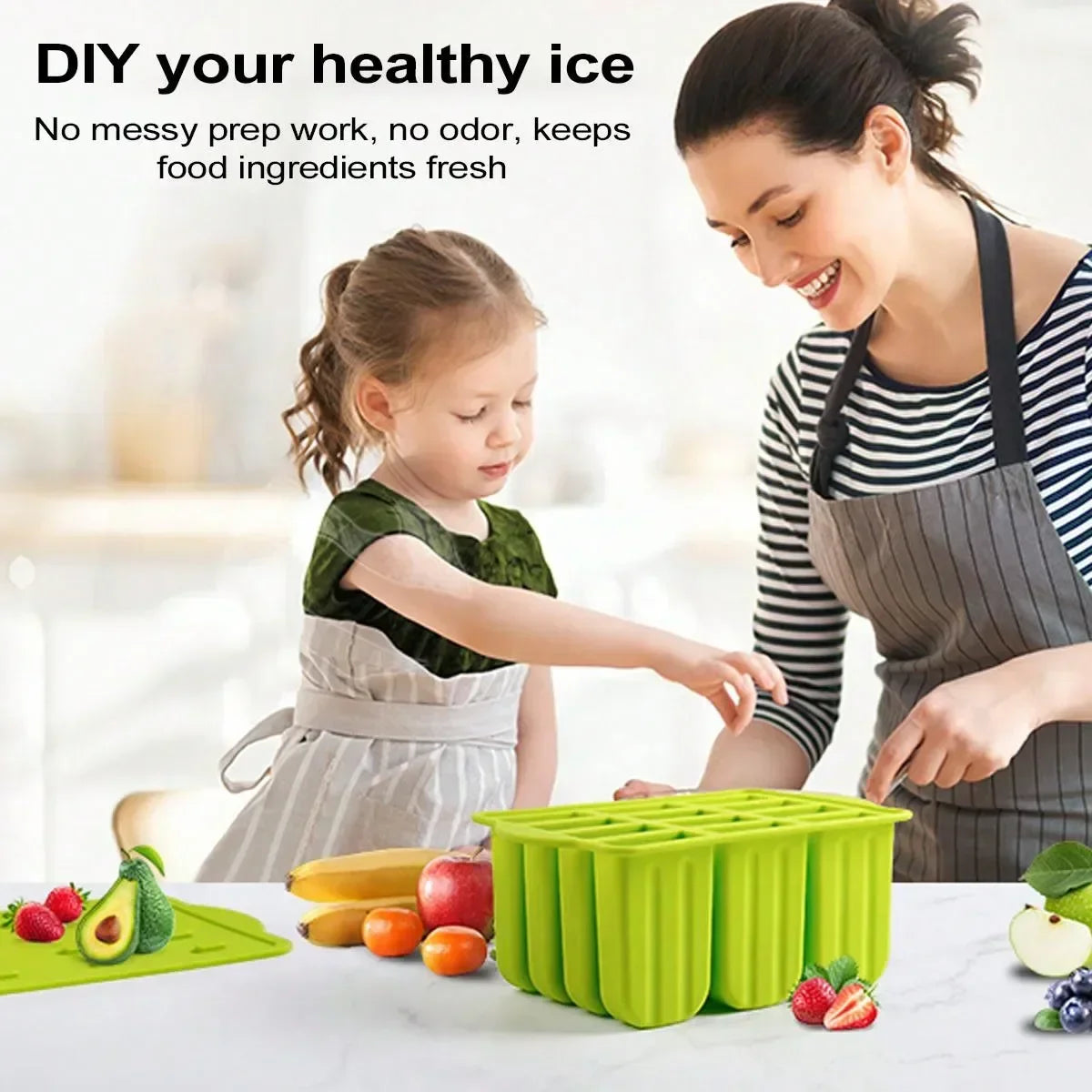Silicone Ice Mold Set - BPA-Free & Reusable with Wooden Sticks for DIY Ice
