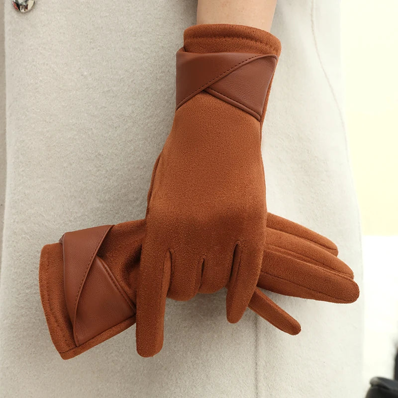 Women's Winter Gloves in Velvet | Soft Touchscreen-Compatible with Bow | Cozy, Stylish & Comfortable for Daily Use, Driving & Cycling