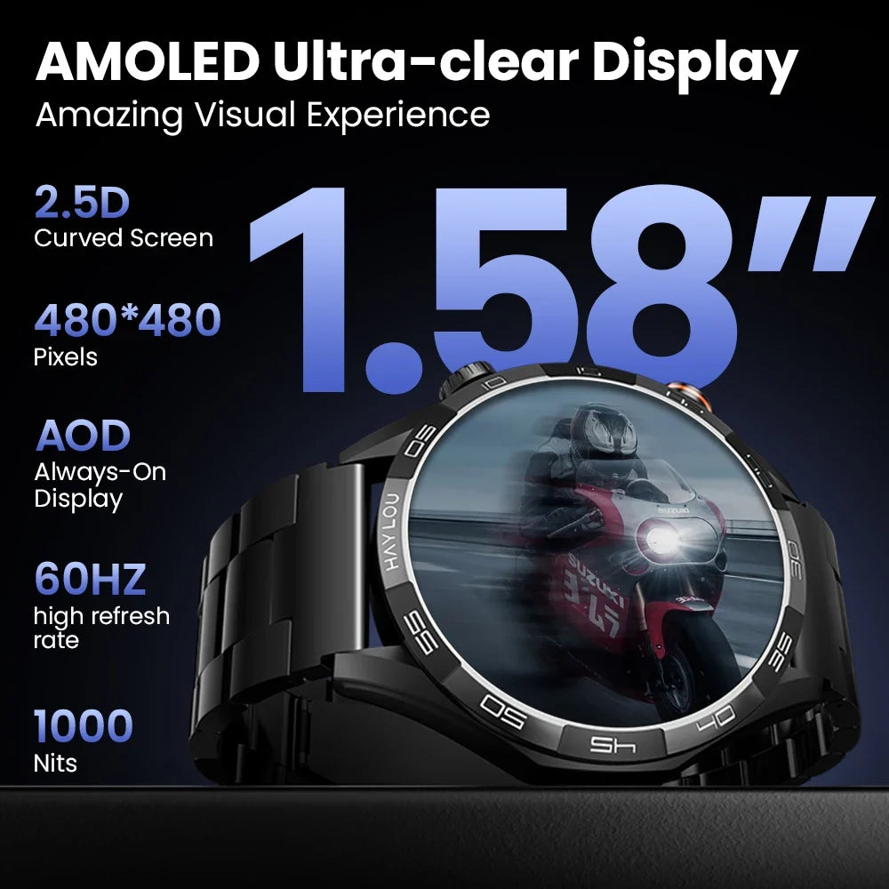 Smartwatch with 1.58" AMOLED Screen, Bluetooth Calling, 100+ Sports Modes & 24-Hour Health Tracking