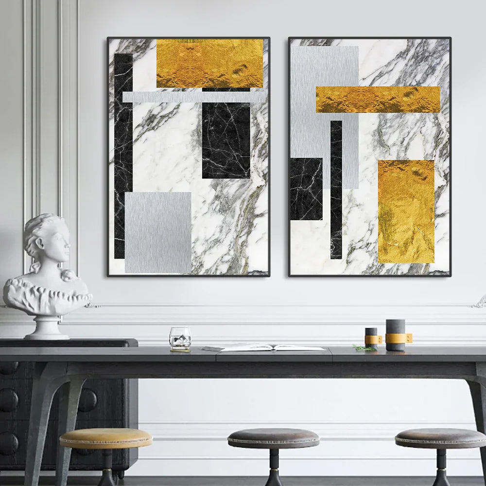 Abstract Geometric Canvas Prints in Black and Gold for Home or Office Decor