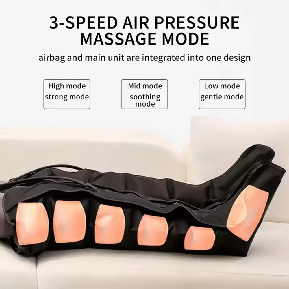 Leg Massager Boots with Air Compression | 6 Airbags for Foot, Calf & Knee, 3 Modes, 3 Intensities, LED Control