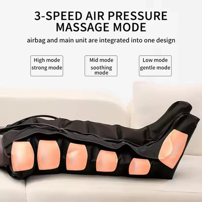 Leg Massager Boots with Air Compression | 6 Airbags for Foot, Calf & Knee, 3 Modes, 3 Intensities, LED Control