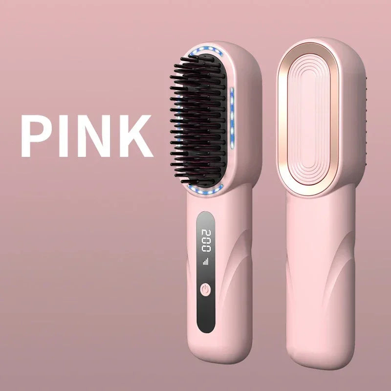 Cordless Hair Straightening Comb with Ions | Rechargeable Heat Protectant with 4 Settings