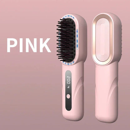 Cordless Hair Straightening Comb with Ions | Rechargeable Heat Protectant with 4 Settings