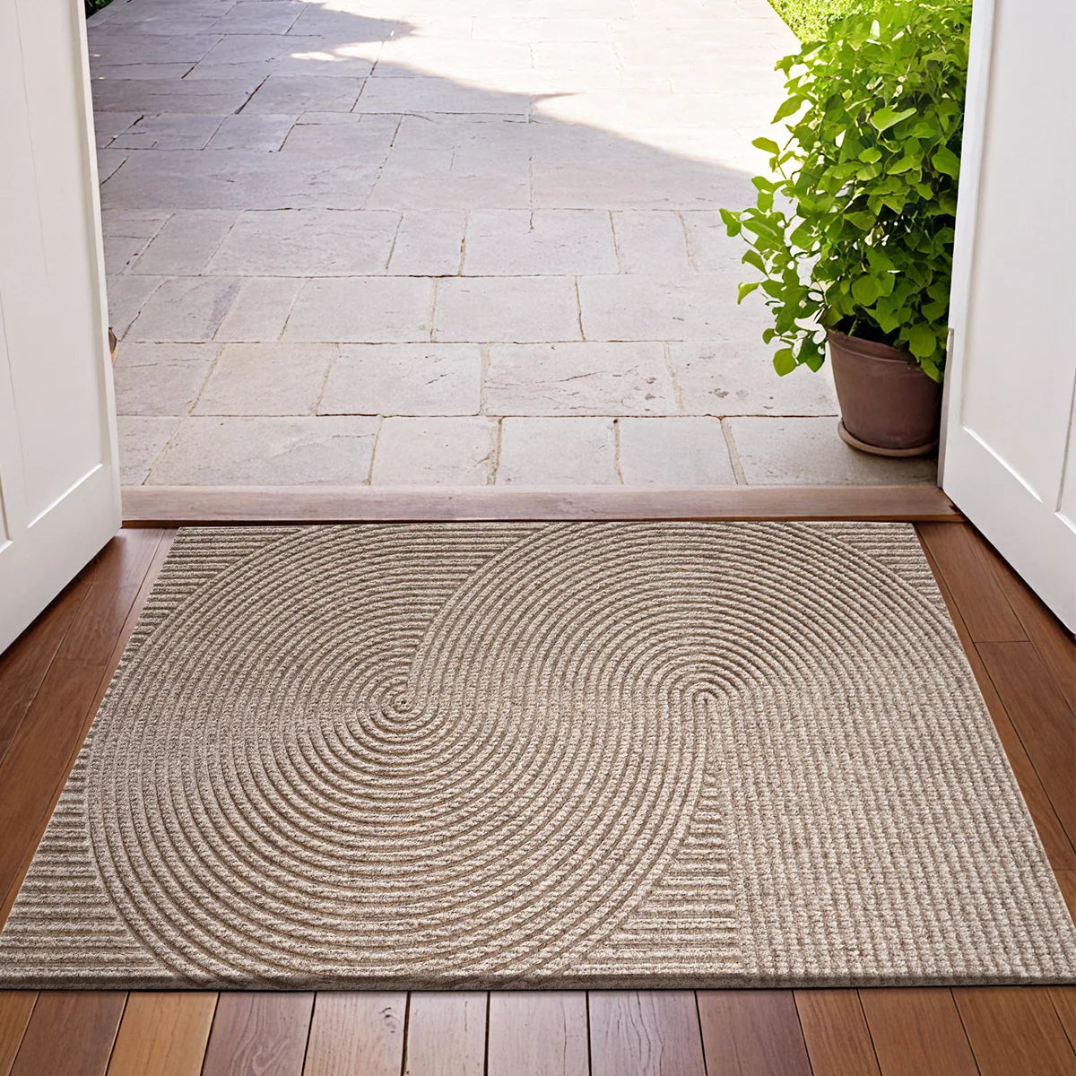 3D Groove Door Mat Made of Durable Polyester with Non-Slip Backing for Indoor and Outdoor Use