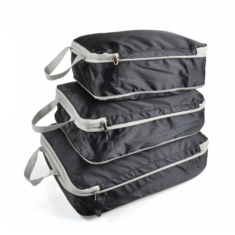 Compression Travel Set for Space-Saving Organization with Breathable Mesh Pouches