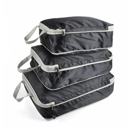 Compression Travel Set for Space-Saving Organization with Breathable Mesh Pouches