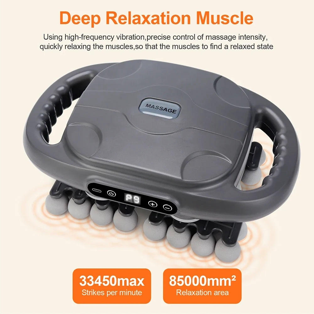 Deep Tissue Massage Gun with 42 Heads, Red Light Heat & Dual Handles - 9 Modes & Intensities