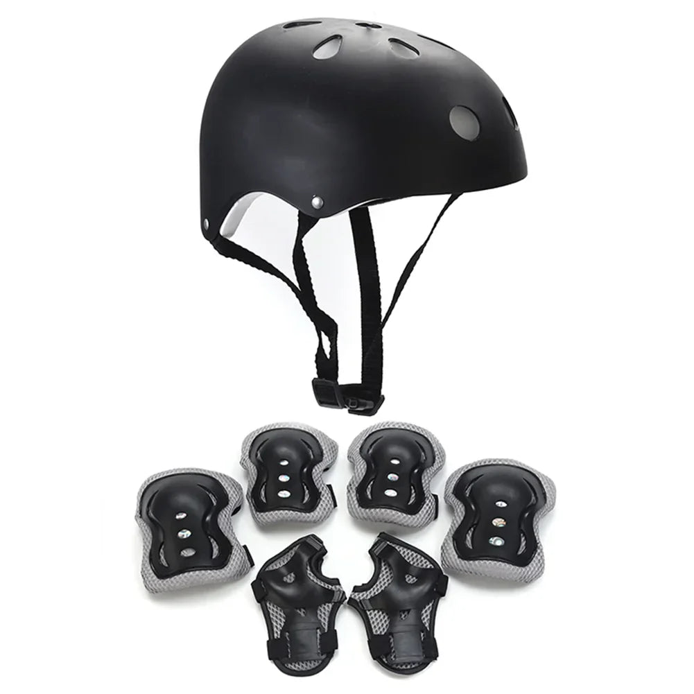 Children's Safety Helmet Set | 7-Piece Protection Gear with Knee, Elbow, and Wrist Pads | Adjustable Fit | Shock Absorbing | Great for Biking and Skating