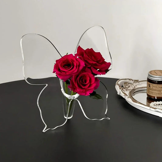 Clear Flower Vase with Artistic Butterfly Design