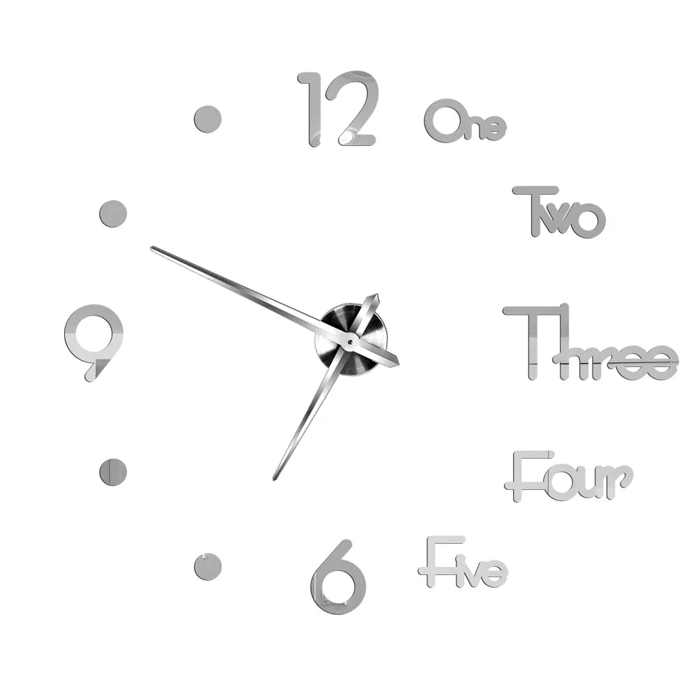 DIY 3D Mirrored Acrylic Wall Clock - Self-Adhesive Home Decor for Kitchen and Living Room