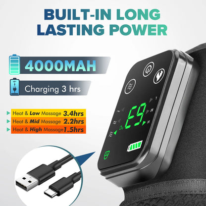 Vibrating Cordless Knee Massage Pad – 3 Heat Settings, 3 Modes, 4000mAh Battery, Adjustable Straps