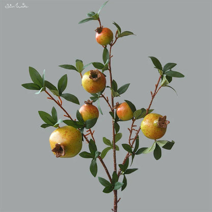 Set of 6 Faux Pomegranate Fruit Stems with Foliage